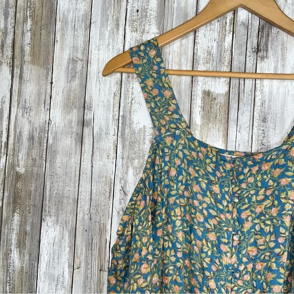 Billabong Blue Floral Open Off The Shoulder Button Blouse - Picture 4 of 5